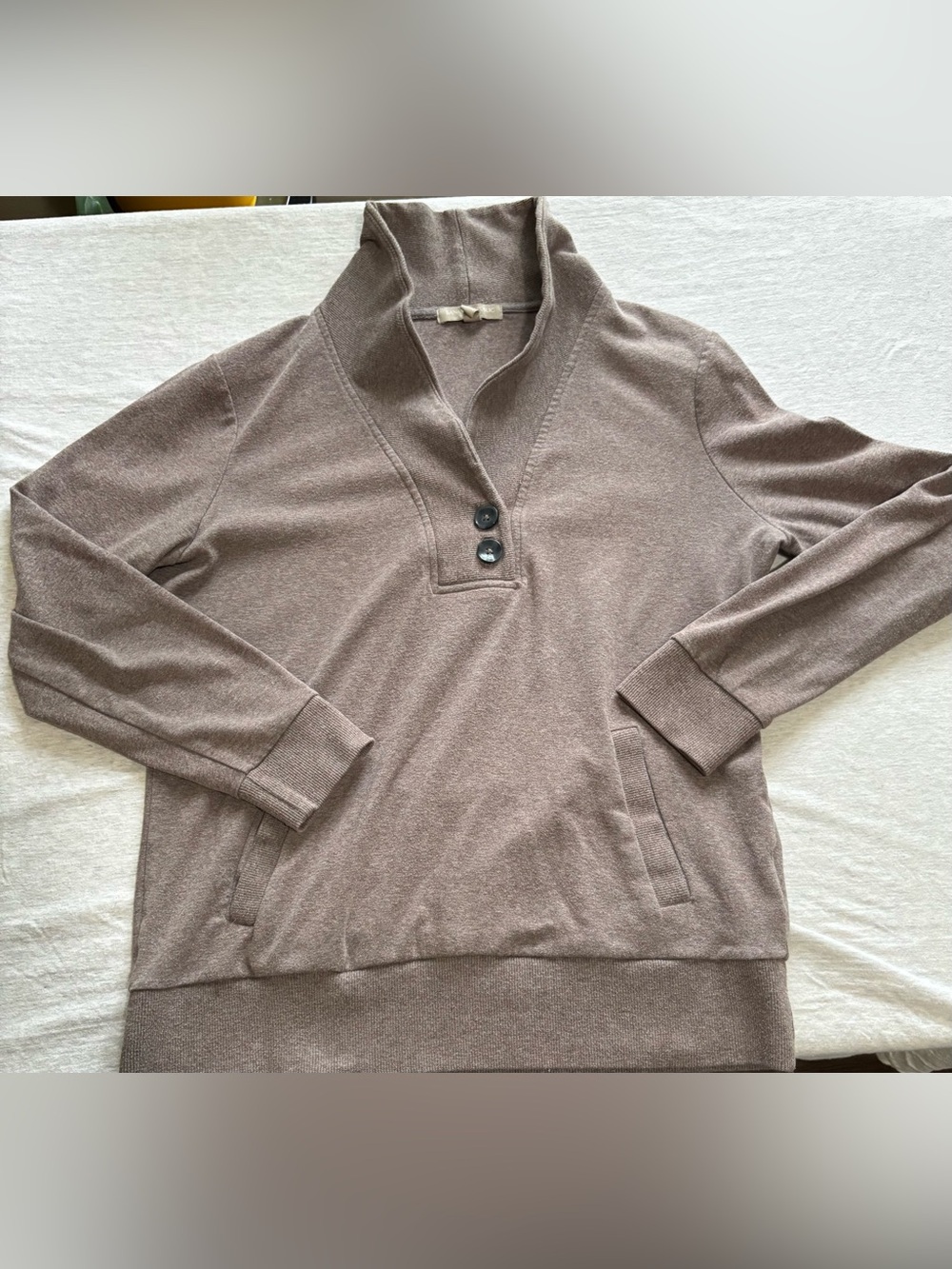 Banana Republic Chestnut Brown Shawl Collar Button Pullover Sweater L - Picture 2 of 8
